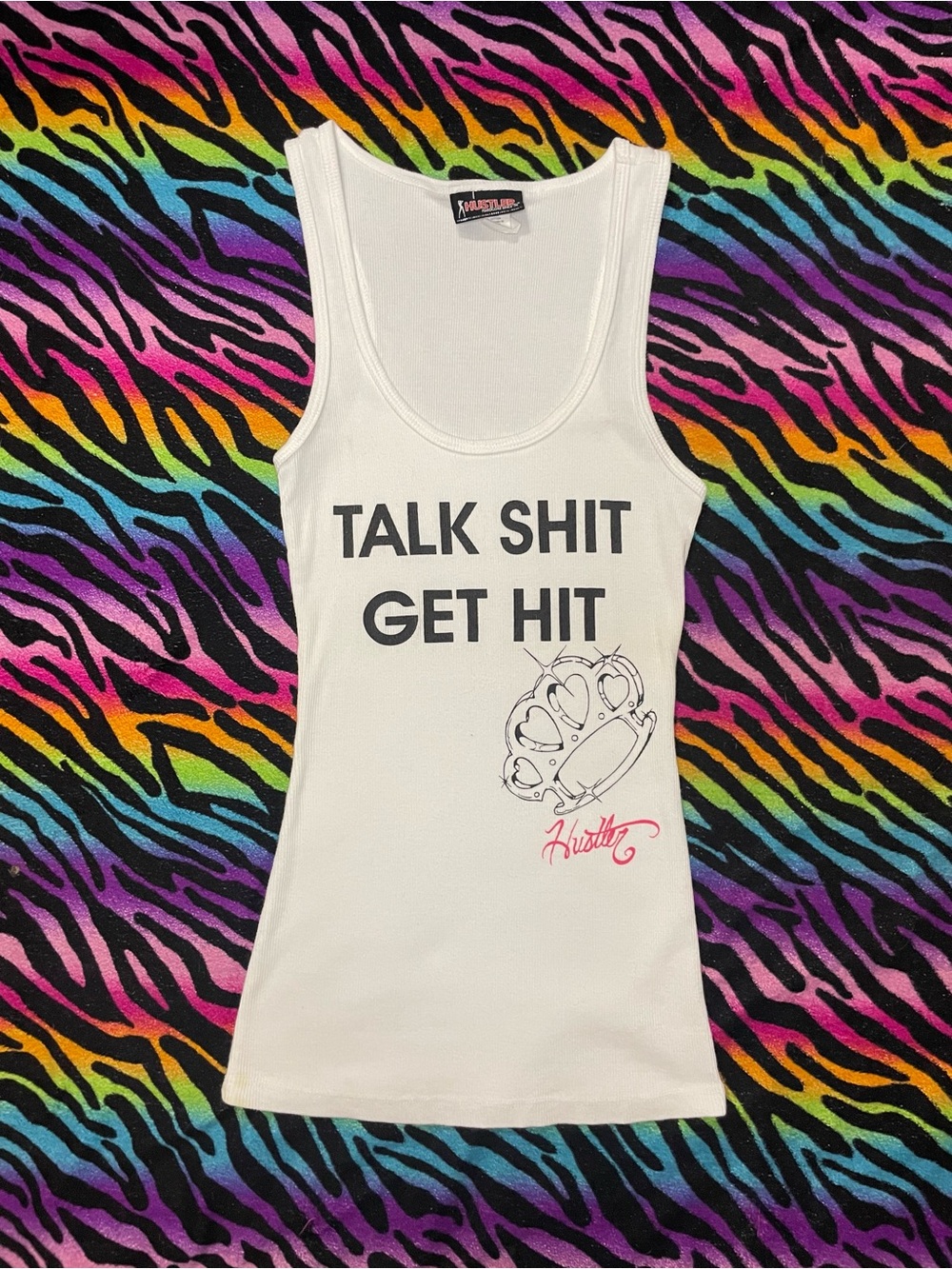 Y2k grunge goth rare 2000s Hustler Hollywood “TALK SH** GET HIT” Ribbed Tank